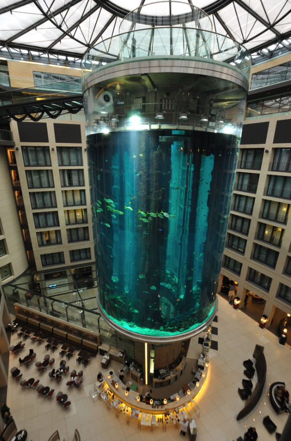 Gigantyczne akwarium AquaDom w hotelu Radisson Blu